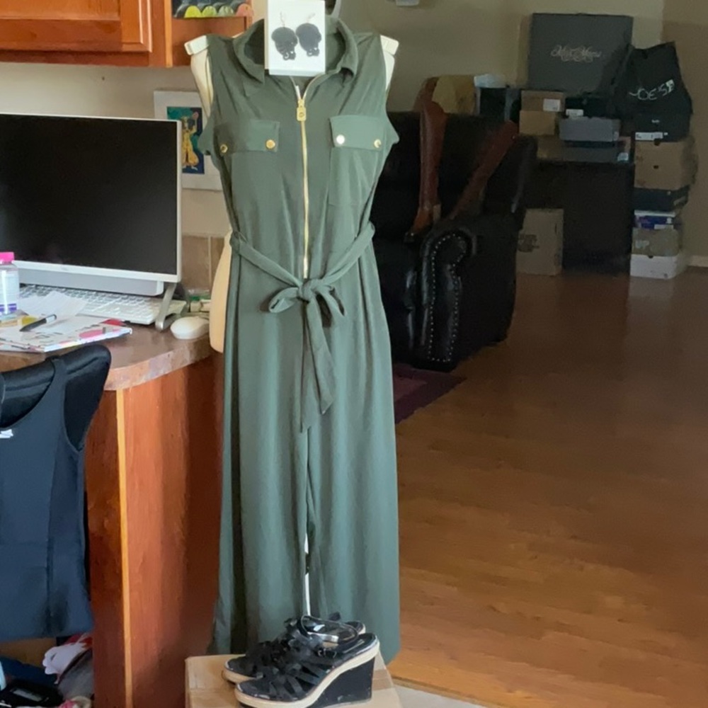 MICHAEL Michael Kors Ivy Green Jumpsuit with Gold Accents Size L, NWT